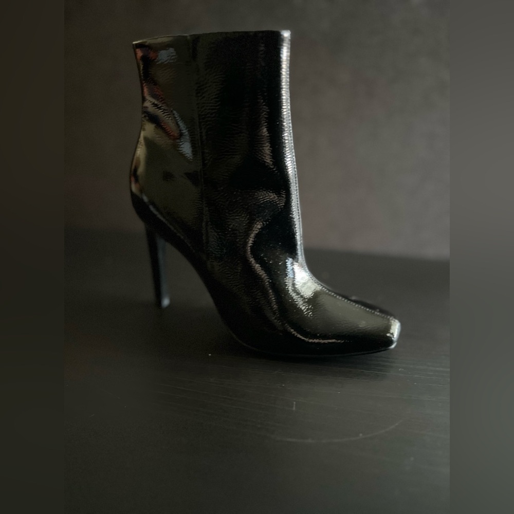 Women's Black Patent Leather Ankle Boot - Sleek Stiletto Heel